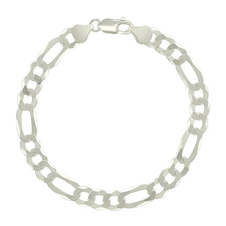 925 Sterling Silver Pave Super Flat Figaro Chain Silver 180 7.7mm