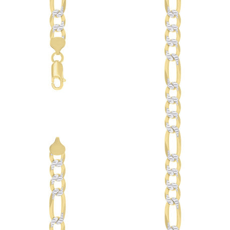 925 Sterling Silver Pave Super Flat Figaro Chain Two Tone 250 8.2mm