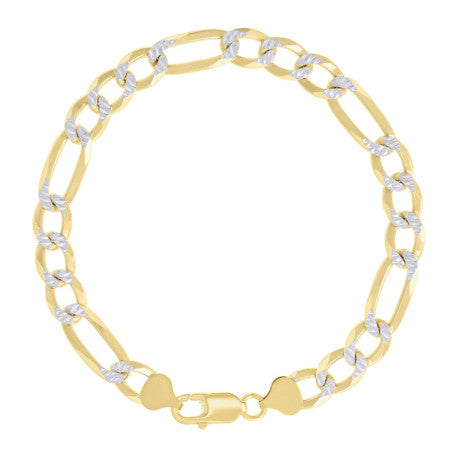 925 Sterling Silver Pave Super Flat Figaro Chain Two Tone 250 8.2mm