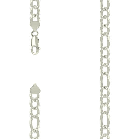 925 Sterling Silver Pave Super Flat Figaro Chain Silver 200 8.6mm