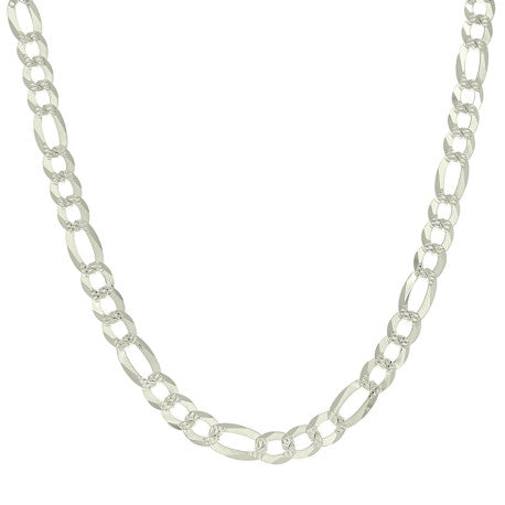 925 Sterling Silver Pave Super Flat Figaro Chain Silver 200 8.6mm