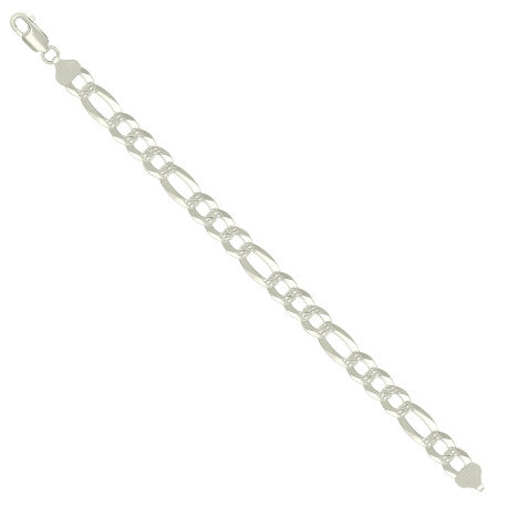925 Sterling Silver Pave Super Flat Figaro Chain Silver 200 8.6mm