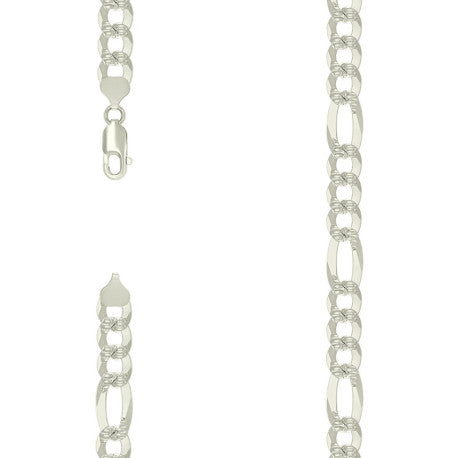 925 Sterling Silver Pave Super Flat Figaro Chain Silver 250 9.8mm