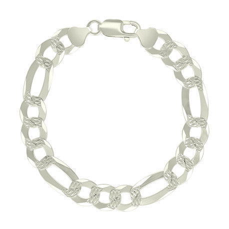 925 Sterling Silver Pave Super Flat Figaro Chain Silver 250 9.8mm