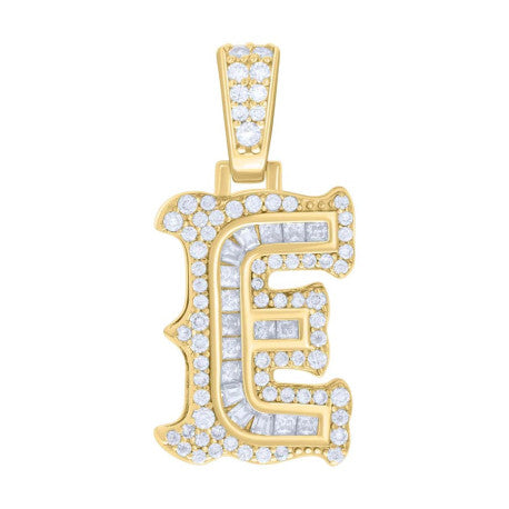 925 Silver Pendant "E" Moissanite 0.54Ct, Baguette