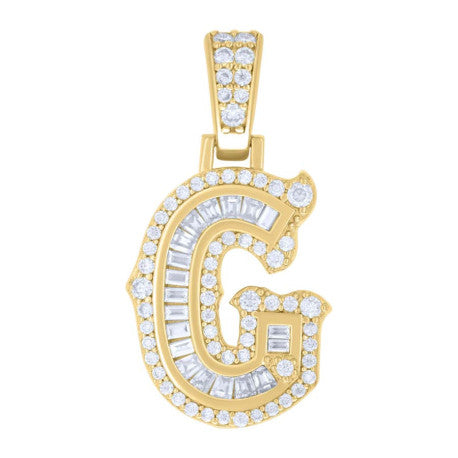925 Silver Pendant "G" Moissanite 0.51Ct, Baguette