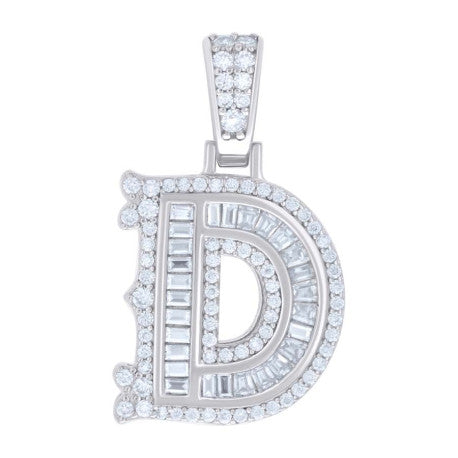 925 Silver Pendant "D" Moissanite 0.55Ct, Baguette