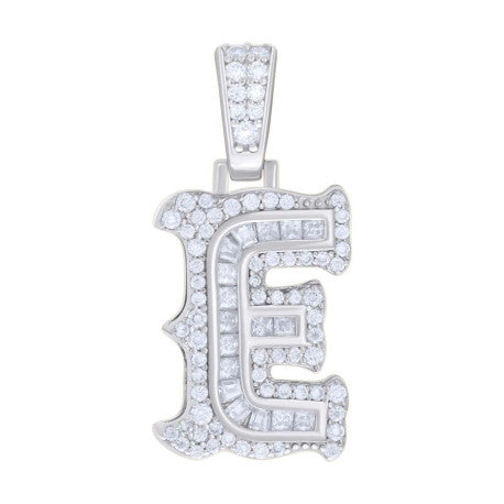 925 Silver Pendant "E" Moissanite 0.54Ct, Baguette