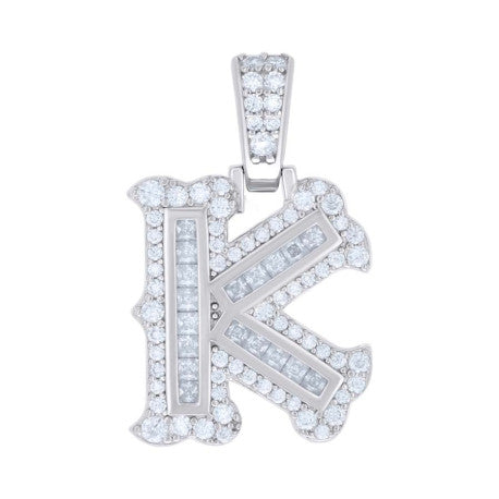 925 Silver Pendant "K" Moissanite 0.64Ct, Baguette
