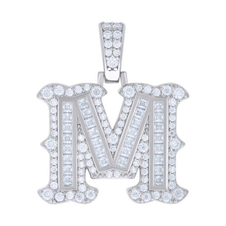 925 Silver Pendant "M" Moissanite 0.90Ct, Baguette
