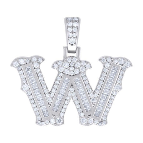 925 Silver Pendant "W" Moissanite 0.97Ct, Baguette