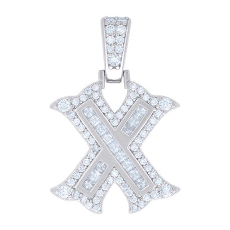 925 Silver Pendant "X" Moissanite 0.57Ct, Baguette