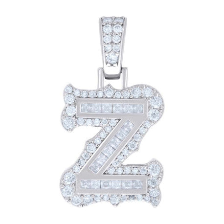 925 Silver Pendant "Z" Moissanite 0.70Ct, Baguette