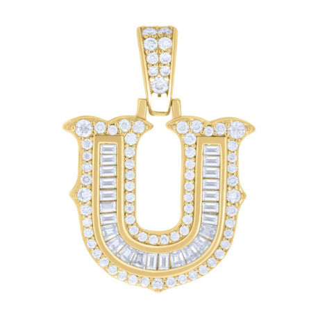 925 Silver Pendant "U" Moissanite 0.61Ct, Baguette