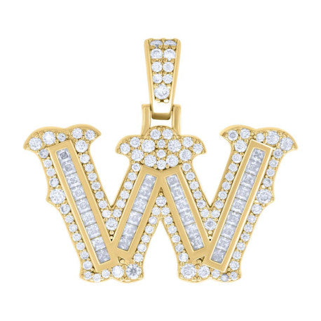 925 Silver Pendant "W" Moissanite 0.97Ct, Baguette