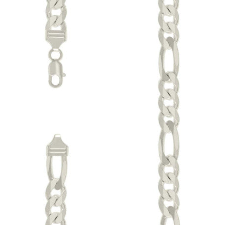 925 Sterling Silver Solid Classic Figaro Silver Plated 300 11.0mm