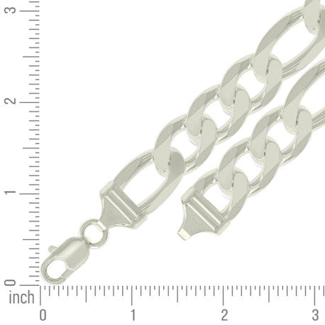 925 Sterling Silver Solid Classic Figaro Silver Plated 400 14.0mm