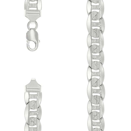 925 Sterling Silver Solid Pave Classic Mariner Silver Chain 300 11mm
