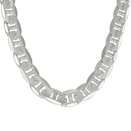 925 Sterling Silver Solid Pave Classic Mariner Silver Chain 350 13mm