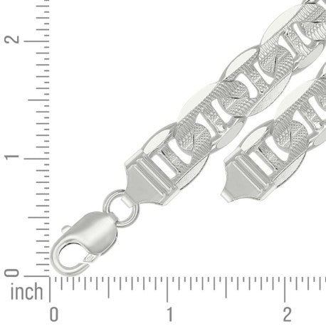 925 Sterling Silver Solid Pave Classic Mariner Silver Chain 350 13mm