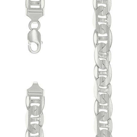 925 Sterling Silver Solid Pave Classic Mariner Silver Chain 350 13mm