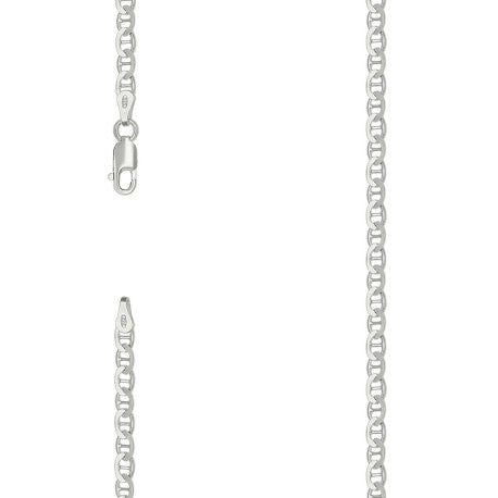 925 Sterling Silver Solid Classic Mariner Silver Chain 080 3mm