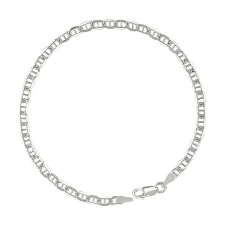 925 Sterling Silver Solid Pave Classic Mariner Silver Chain 080 3mm