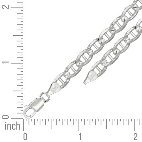 925 Sterling Silver Solid Pave Classic Mariner Silver Chain 150 6mm