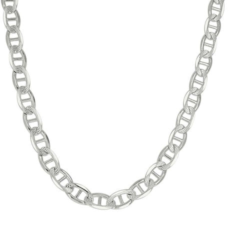 925 Sterling Silver Solid Pave Classic Mariner Silver Chain 150 6mm