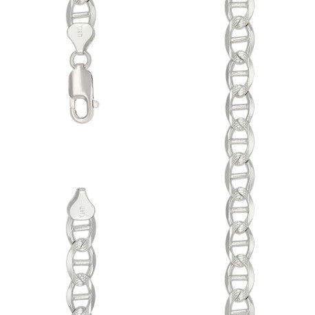 925 Sterling Silver Solid Pave Classic Mariner Silver Chain 180 7mm
