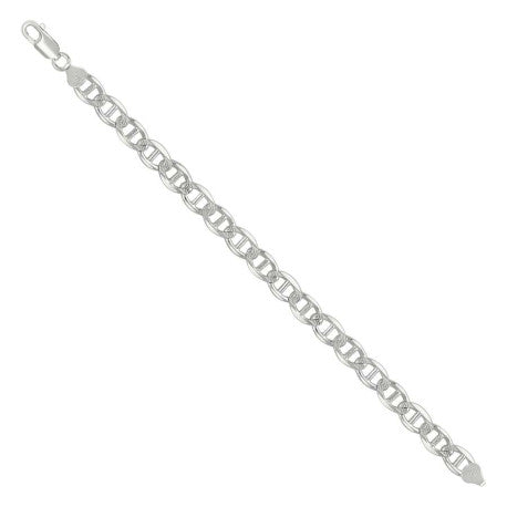 925 Sterling Silver Solid Pave Classic Mariner Silver Chain 180 7mm