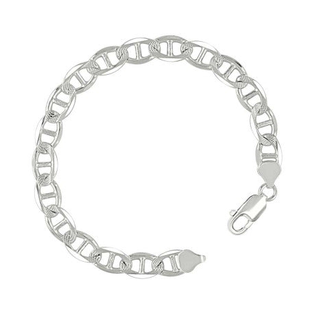925 Sterling Silver Solid Pave Classic Mariner Silver Chain 180 7mm