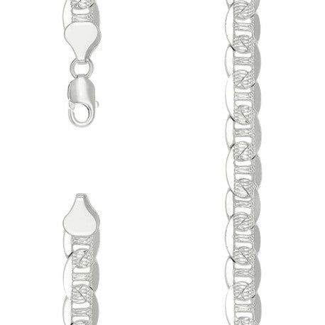 925 Sterling Silver Solid Pave Classic Mariner Silver Chain 250 9.5mm