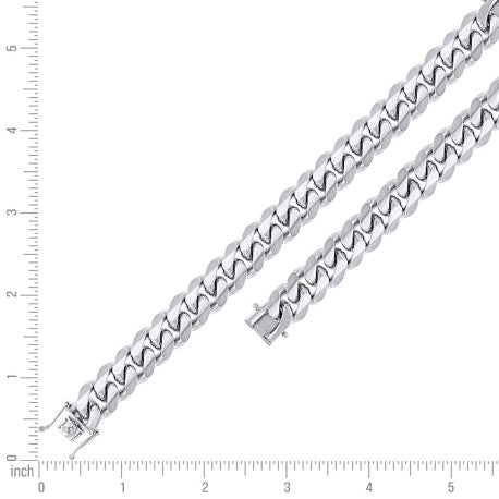 925 Sterling Silver Solid Miami Cuban Chain Rhodium 400 12.8mm