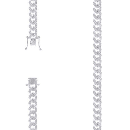925 Sterling Silver Solid Miami Cuban Pyramid Chain Rhodium 250 8.4mm