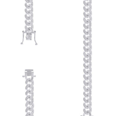 925 Sterling Silver Solid Miami Cuban Pyramid Chain Rhodium 300 9.8mm