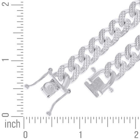 925 Sterling Silver Solid Miami Cuban Pyramid Chain Rhodium 300 9.8mm