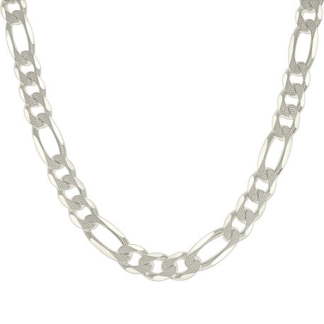925 Sterling Silver Solid Pave Classic Figaro Silver Plated 300 11.0mm