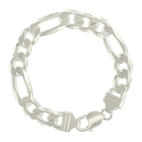 925 Sterling Silver Solid Pave Classic Figaro Silver Plated 300 11.0mm