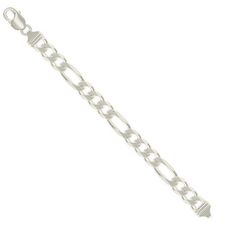 925 Sterling Silver Solid Pave Classic Figaro Silver Plated 300 11.0mm