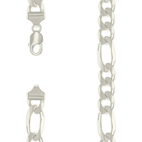 925 Sterling Silver Solid Pave Classic Figaro Silver Plated 350 13.0mm