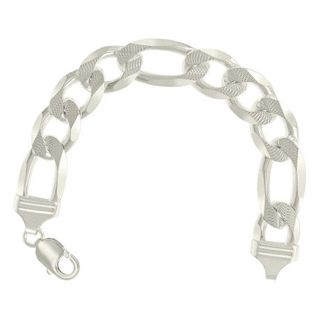 925 Sterling Silver Solid Pave Classic Figaro Silver Plated 400 14.0mm