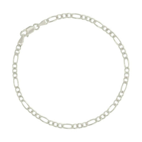 925 Sterling Silver Solid Pave Classic Figaro Silver Plated 080 3.0mm