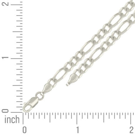 925 Sterling Silver Solid Pave Classic Figaro Silver Plated 120 5.0mm