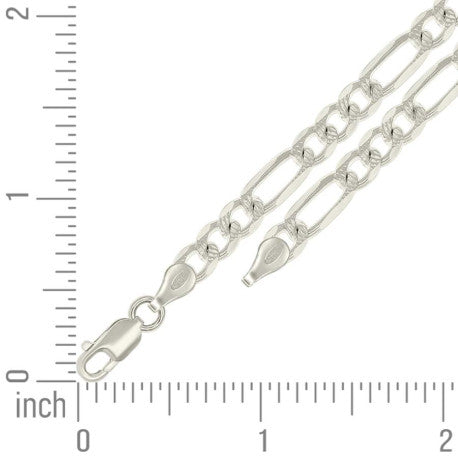 925 Sterling Silver Solid Pave Classic Figaro Silver Plated 150 6.0mm