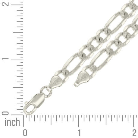 925 Sterling Silver Solid Pave Classic Figaro Silver Plated 180 7.0mm
