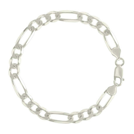 925 Sterling Silver Solid Pave Classic Figaro Silver Plated 180 7.0mm