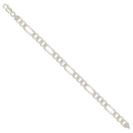 925 Sterling Silver Solid Pave Classic Figaro Silver Plated 200 8.0mm