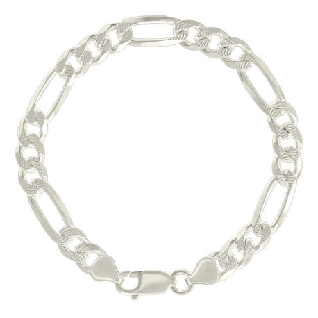 925 Sterling Silver Solid Pave Classic Figaro Silver Plated 200 8.0mm