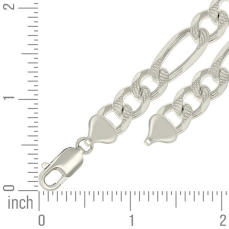 925 Sterling Silver Solid Pave Classic Figaro Silver Plated 250 9.5mm